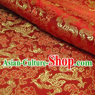 Chinese Traditional Royal Palace Dragons Pattern Design Red Brocade Fabric Ancient Costume Tang Suit Cheongsam Hanfu Material