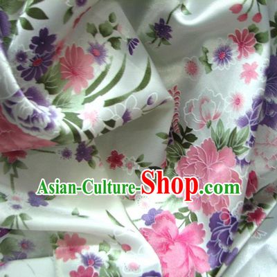 Chinese Traditional Royal Palace Printing Peony Design White Brocade Fabric Ancient Costume Tang Suit Cheongsam Hanfu Material
