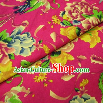Chinese Traditional Palace Phoenix Peony Pattern Hanfu Rosy Cotton Fabric Ancient Costume Tang Suit Cheongsam Material