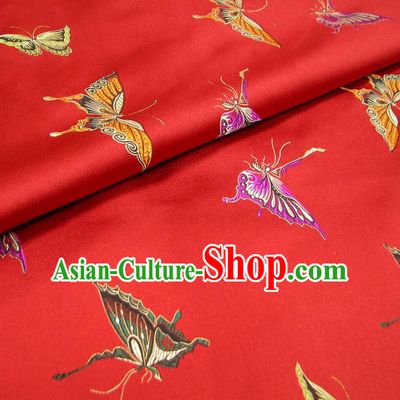 Chinese Traditional Palace Butterfly Pattern Hanfu Red Brocade Fabric Ancient Costume Tang Suit Cheongsam Material