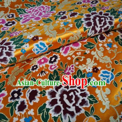 Chinese Traditional Palace Peony Pattern Hanfu Yellow Brocade Fabric Ancient Costume Tang Suit Cheongsam Material