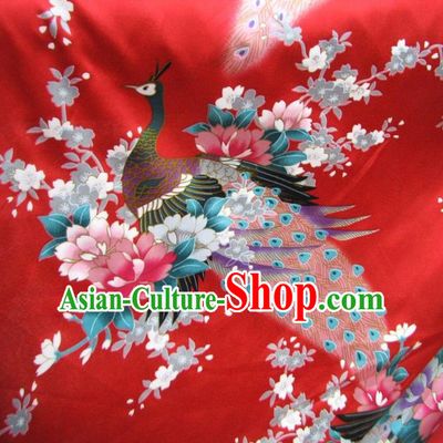 Chinese Traditional Royal Palace Printing Peacock Design Hanfu Red Brocade Fabric Ancient Costume Tang Suit Cheongsam Material