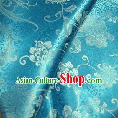 Chinese Traditional Palace Rich Flowers Pattern Design Hanfu Blue Brocade Fabric Ancient Costume Tang Suit Cheongsam Material