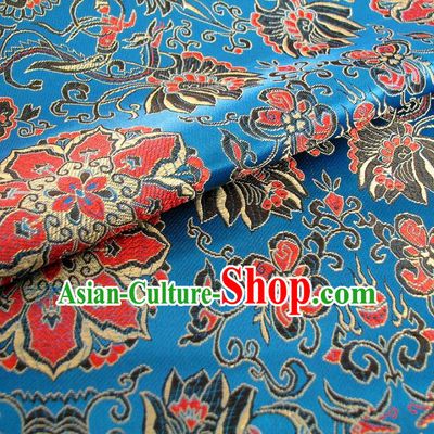 Chinese Traditional Palace Rich Pattern Design Hanfu Blue Brocade Fabric Ancient Costume Tang Suit Cheongsam Material