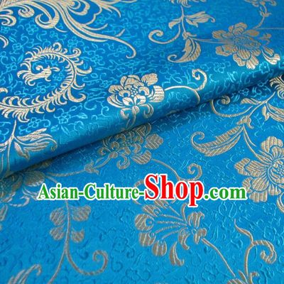 Chinese Traditional Palace Ombre Flowers Pattern Design Hanfu Blue Brocade Fabric Ancient Costume Tang Suit Cheongsam Material