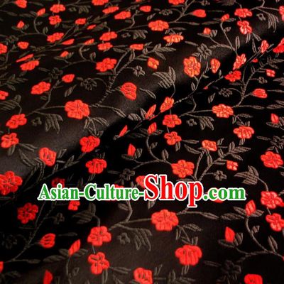 Chinese Traditional Palace Flowers Pattern Design Hanfu Black Brocade Fabric Ancient Costume Tang Suit Cheongsam Material