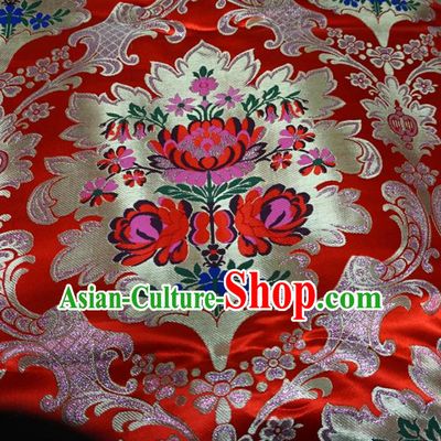 Chinese Traditional Palace Pattern Hanfu Red Brocade Fabric Ancient Costume Tang Suit Cheongsam Material
