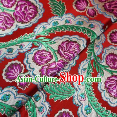Chinese Traditional Palace Flowers Pattern Hanfu Red Brocade Fabric Ancient Costume Tang Suit Cheongsam Material