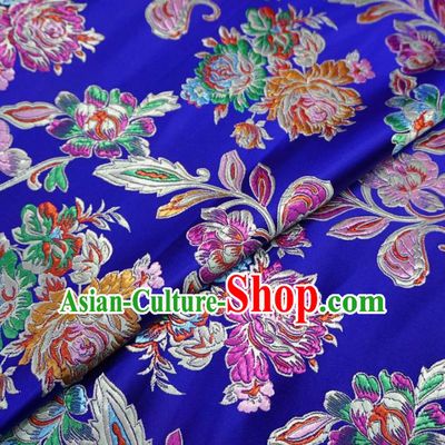 Chinese Traditional Palace Chrysanthemum Pattern Hanfu Blue Brocade Fabric Ancient Costume Tang Suit Cheongsam Material