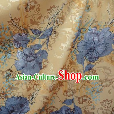 Chinese Traditional Palace Printing Flowers Pattern Hanfu Yellow Brocade Fabric Ancient Costume Tang Suit Cheongsam Material