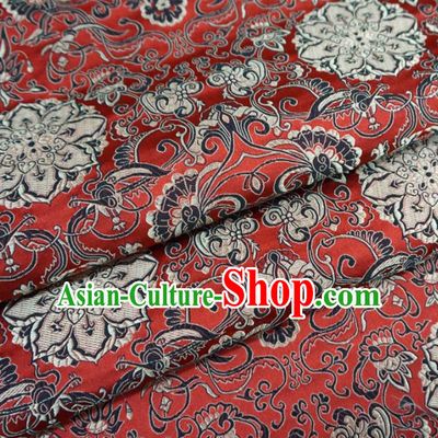 Chinese Traditional Palace Lotus Pattern Hanfu Red Brocade Fabric Ancient Costume Tang Suit Cheongsam Material