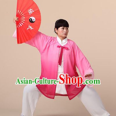 Traditional Chinese Kung Fu Costume Pink Chiffon Cloak, China Martial Arts Tai Ji Mantillas Clothing for Women