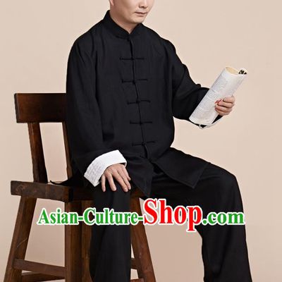 Traditional Chinese Kung Fu Black Linen Costume, China Martial Arts Uniform Tai Ji Tang Suit Clothing for Men