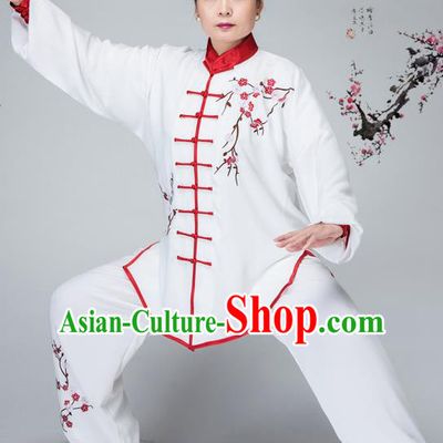 Traditional Chinese Kung Fu Embroidered Costume, China Martial Arts Red Uniform Tai Ji Tang Suit Plated Buttons Clothing for Women