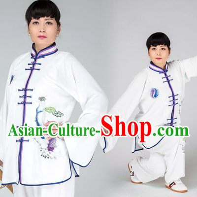 Traditional Chinese Kung Fu Printing Fish Costume, China Martial Arts Uniform Tai Ji Tang Suit Plated Buttons Clothing for Women