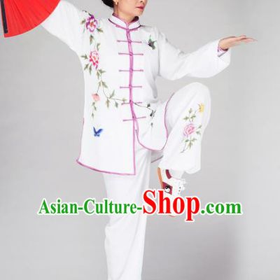 Traditional Chinese Kung Fu Printing Peony Costume, China Martial Arts Uniform Tai Ji Tang Suit Plated Buttons Clothing for Women