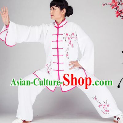 Traditional Chinese Kung Fu Printing Plum Blossom Costume, China Martial Arts Uniform Tai Ji Tang Suit Plated Buttons Clothing for Women