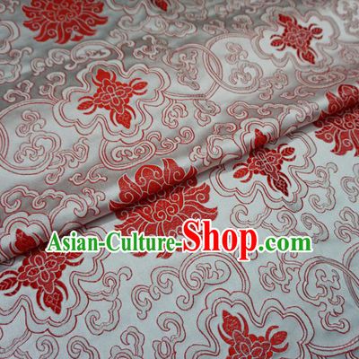 Chinese Traditional Palace Red Flowers Pattern Hanfu White Brocade Fabric Ancient Costume Tang Suit Cheongsam Material