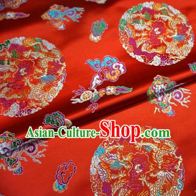 Chinese Traditional Palace Dragons Pattern Hanfu Red Brocade Fabric Ancient Costume Tang Suit Cheongsam Material