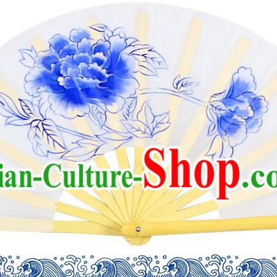Chinese Traditional Hands Painted Peony Fans Oriental Fan Tai Ji Dance Folding Fan