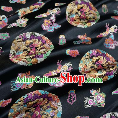 Chinese Traditional Palace Dragons Pattern Hanfu Black Brocade Fabric Ancient Costume Tang Suit Cheongsam Material