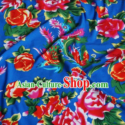 Chinese Traditional Palace Printing Phoenix Pattern Hanfu Blue Cotton Fabric Ancient Costume Tang Suit Cheongsam Material