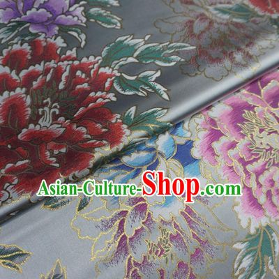 Chinese Traditional Palace Peony Pattern Hanfu Grey Brocade Qipao Fabric Ancient Costume Tang Suit Cheongsam Material
