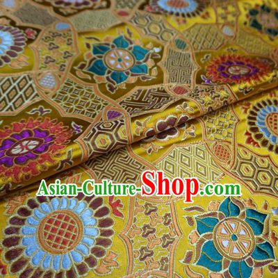 Chinese Traditional Palace Pattern Hanfu Yellow Brocade Qipao Fabric Ancient Costume Tang Suit Cheongsam Material