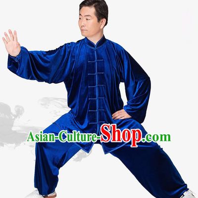 Chinese Kung Fu Royalblue Velvet Costume, China Traditional Martial Arts Kung Fu Tai Ji Uniform for Women for Men