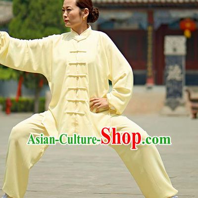 Chinese Kung Fu Plated Buttons Costume, Traditional Martial Arts Kung Fu Tai Ji Yellow Uniform for Women for Men
