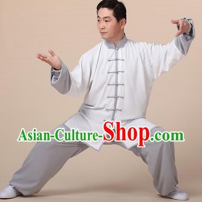 Chinese Kung Fu Grey Plated Buttons Costume, Traditional Martial Arts Kung Fu Tai Ji Uniform for Women for Men
