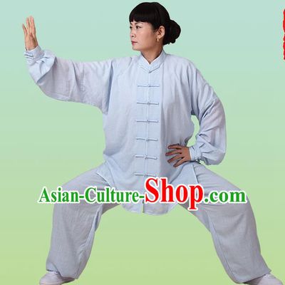 Top Grade Chinese Linen Kung Fu Costume, China Traditional Martial Arts Kung Fu Training Blue Uniform Wushu Clothing for Adult