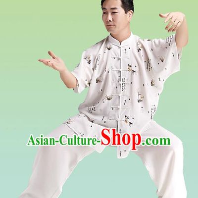 Chinese Linen Kung Fu Short Sleeve Costume, China Traditional Martial Arts Kung Fu Tai Ji Training Uniform for Adult