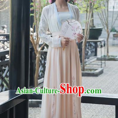 Traditional Chinese Ancient Young Lady Hanfu Embroidered Costume, China Song Dynasty Princess Clothing for Women