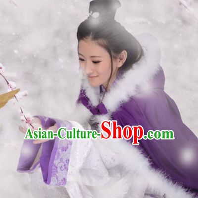 Ancient Chinese Style Mantle Kimono Costume Ancient Embroidered Plum Blossom Purple Clothing Complete Set