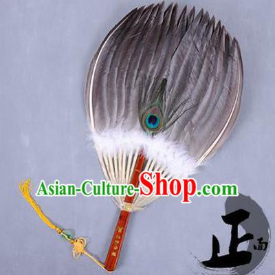 Traditional Chinese Crafts Folding Fan China Black Feather Fan Oriental Fan Zhuge Liang Fans