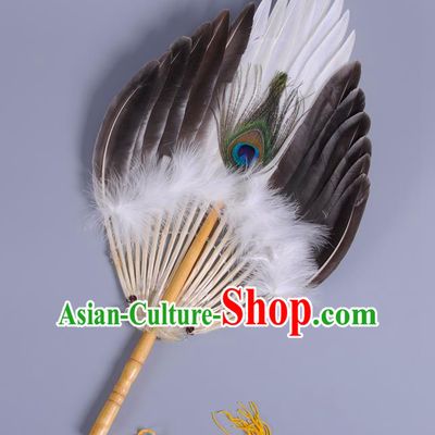 Traditional Chinese Crafts Folding Fan China Tassel Feather Fan Oriental Fan Zhuge Liang Fans