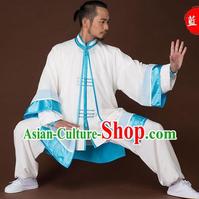 Traditional Chinese Kung Fu Costume Complete Set, China Martial Arts Blue Uniform Tai Ji Tang Suit Clothing for Men