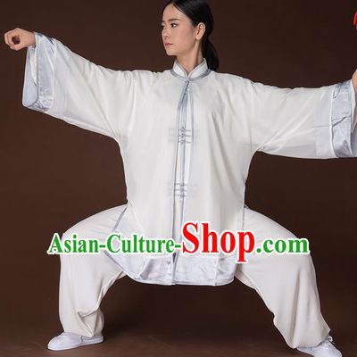 Traditional Chinese Kung Fu Costume Complete Set, China Martial Arts Grey Uniform Tai Ji Tang Suit Clothing for Women