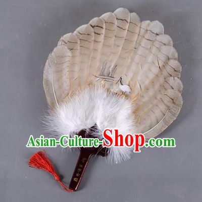 Traditional Chinese Crafts Folding Fan China Brown Eagle Feather Fan Oriental Crane Fan Zhuge Liang Fans