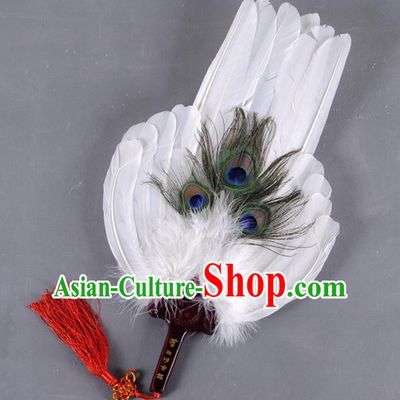 Traditional Chinese Crafts Folding Fan China White Feather Large Fan Oriental Fan Zhuge Liang Fans