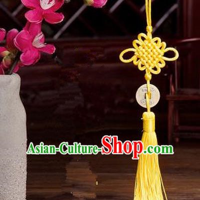 Traditional Chinese Fans Accessories Pendant Yellow Tassel Chinese Knots Fans Pendant