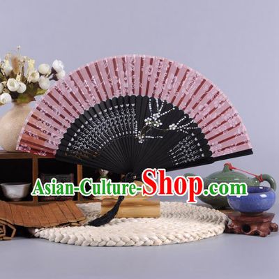 Traditional Chinese Crafts Hand Painted Plum Blossom Amaranth Silk Folding Fan China Oriental Fans for Women