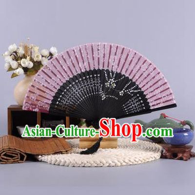 Traditional Chinese Crafts Hand Painted Wintersweet Amaranth Silk Folding Fan China Oriental Fans for Women