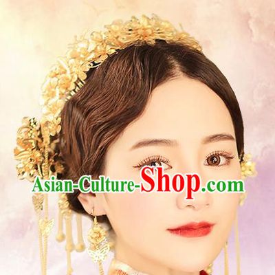 Chinese Traditional Bride Hair Jewelry Accessories Xiuhe Suit Hairpins Headwear Wedding Headdress Hair Crown for Women
