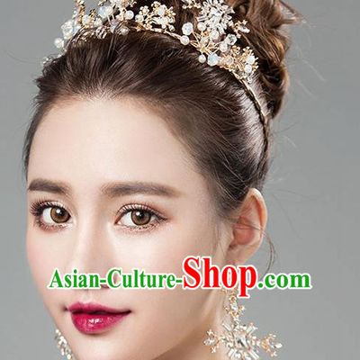Chinese Traditional Bride Hair Jewelry Accessories Baroque Princess Wedding Crystal Snowflake Royal Crown for Women