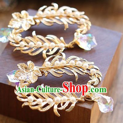Chinese Traditional Bride Hair Jewelry Accessories Wedding Baroque Retro Golden Hair Stick for Women