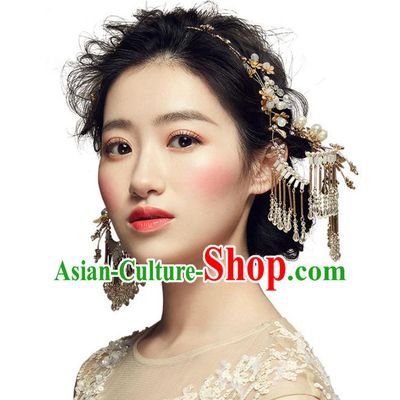Chinese Traditional Bride Hair Accessories Palace Queen Xiuhe Suit Tassel Step Shake Wedding Hairpins Complete Set for Women