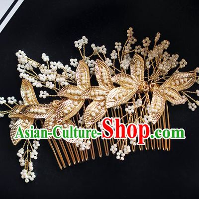Chinese Traditional Bride Hair Jewelry Accessories Wedding Baroque Golden Hair Comb for Women