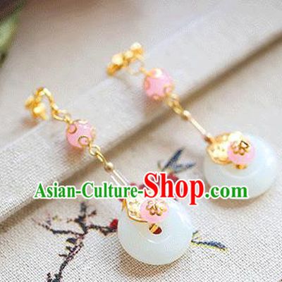 Chinese Traditional Bride Jewelry Accessories Eardrop Princess Wedding Hanfu Jade Earrings for Women